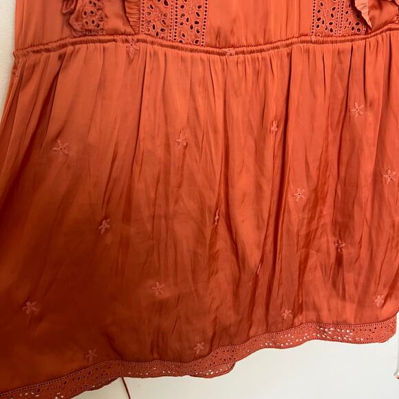 Ulla Johnson Rust Ruffle Eyelet Mini Dress, Flutter Sleeves, Boho Romantic - Picture 8 of 12